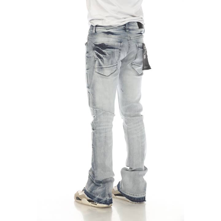 Distressed Light Blue Stacked Flare Jeans