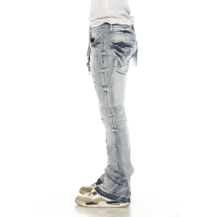 Distressed Light Blue Stacked Flare Jeans