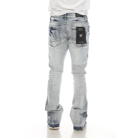 Distressed Light Blue Stacked Flare Jeans